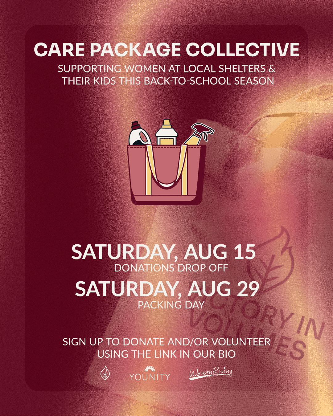 Care Package Collective — collecting items through Aug 15, volunteer packing Aug 29